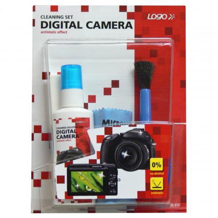 Čisticí sada, pro digitální fotoaparáty a kamery, spray 50ml, mikroutěrka, 5 ubrousků, 1 aplikátor, foukací balónek, LOGO