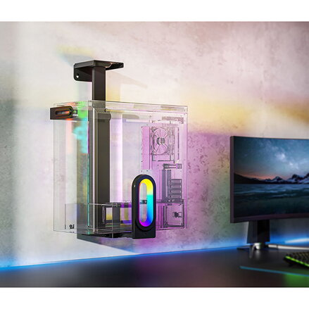 Ultradesk FLANK držák PC pod stůl, RGB podsvícení, černá
