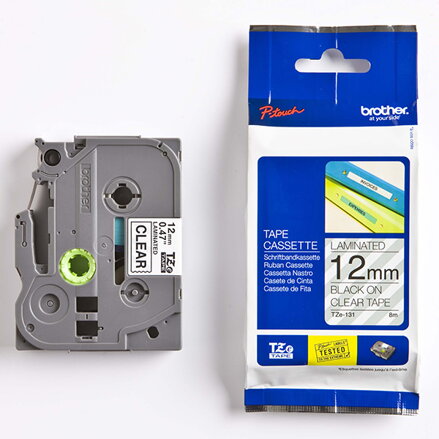 Brother originální páska do tiskárny štítků, Brother, TZE-131, černý tisk/průsvitný podklad, laminovaná, 8m, 12mm Brother originální páska do tiskárny štítků, Brother, TZE-131, černý tisk/průsvitný podklad, laminovaná, 8m, 12mm