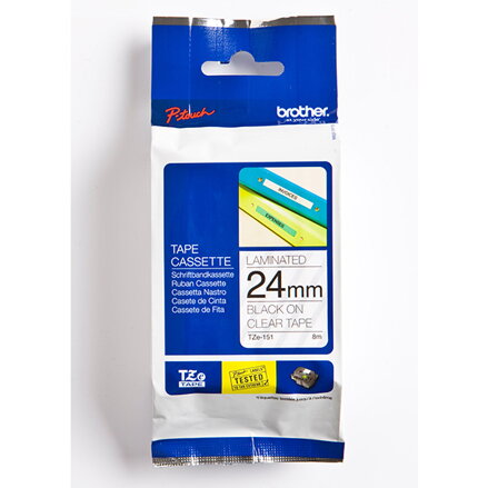 Brother originální páska do tiskárny štítků, Brother, TZE-151, černý tisk/průsvitný podklad, laminovaná, 8m, 24mm