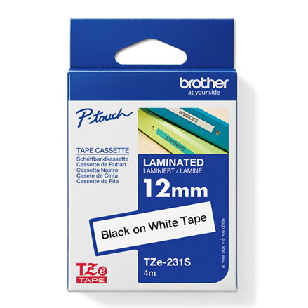 Brother originální páska do tiskárny štítků, Brother, TZE-231S, černý tisk/bílý podklad, laminovaná, 4m, 12mm