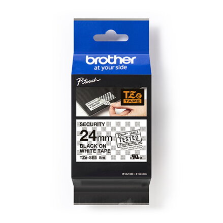 Brother originální páska do tiskárny štítků, Brother, TZE-SE5, černý tisk/bílý podklad, laminovaná, 8m, 24mm, plombovací