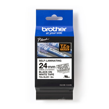 Brother originální páska do tiskárny štítků, Brother, TZE-SL251, černý tisk/bílý podklad, laminovaná, 8m, 24mm