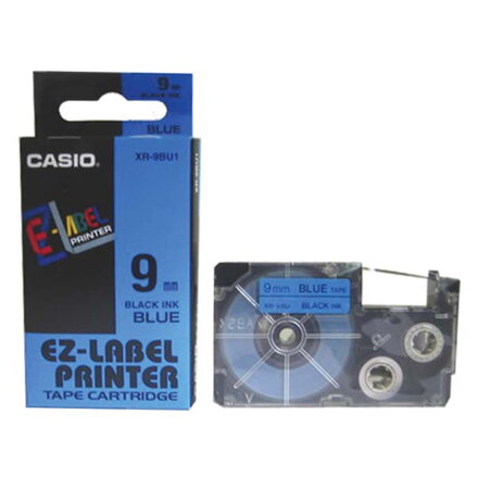 Casio originální páska do tiskárny štítků, Casio, XR-9BU1, černý tisk/modrý podklad, nelaminovaná, 8m, 9mm