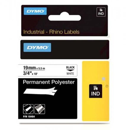 Dymo originální páska do tiskárny štítků, Dymo, 18484, černý tisk/bílý podklad, 5.5m, 19mm, RHINO permanentní polyesterová D1
