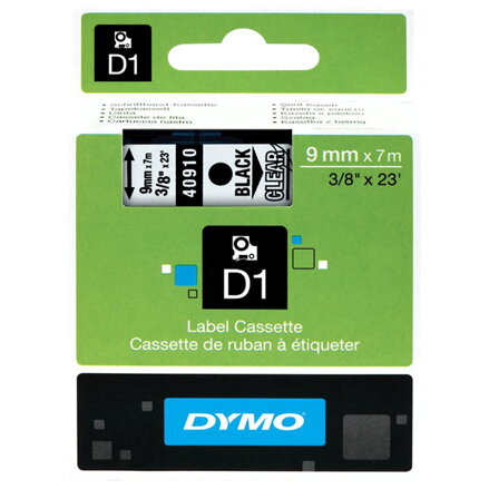 Dymo originální páska do tiskárny štítků, Dymo, 40910, S0720670, černý tisk/transparentní podklad, 7m, 9mm, D1