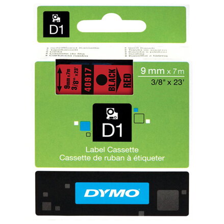 Dymo originální páska do tiskárny štítků, Dymo, 40917, S0720720, černý tisk/červený podklad, 7m, 9mm, D1