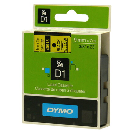 Dymo originální páska do tiskárny štítků, Dymo, 40918, S0720730, černý tisk/žlutý podklad, 7m, 9mm, D1
