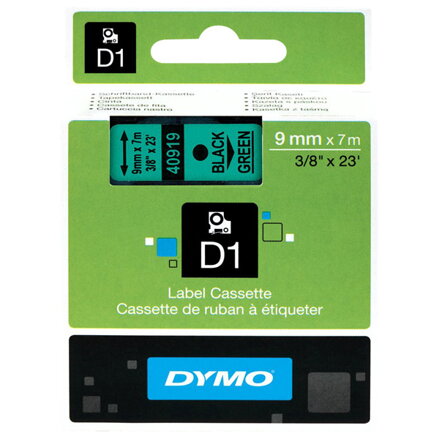 Dymo originální páska do tiskárny štítků, Dymo, 40919, S0720740, černý tisk/zelený podklad, 7m, 9mm, D1
