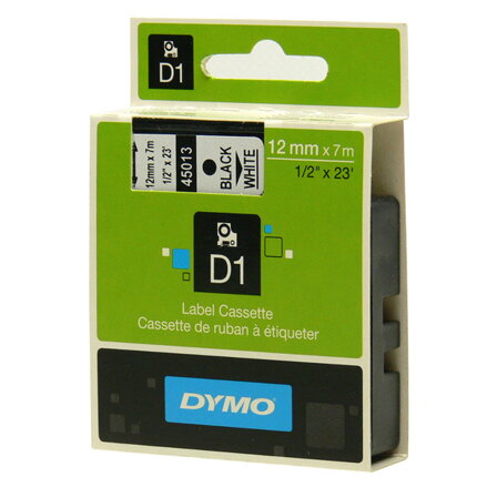 Dymo originální páska do tiskárny štítků, Dymo, 45013, S0720530, černý tisk/bílý podklad, 7m, 12mm, D1