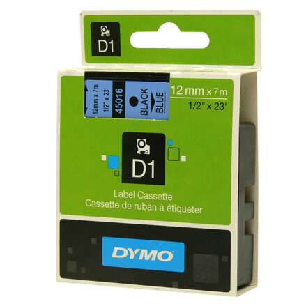 Dymo originální páska do tiskárny štítků, Dymo, 45016, S0720560, černý tisk/modrý podklad, 7m, 12mm, D1
