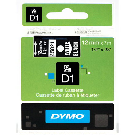 Dymo originální páska do tiskárny štítků, Dymo, 45021, S0720610, bílý tisk/černý podklad, 7m, 12mm, D1