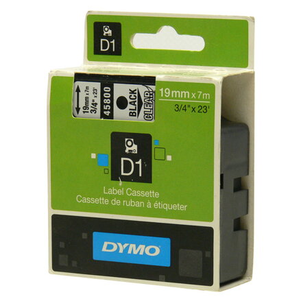 Dymo originální páska do tiskárny štítků, Dymo, 45800, S0720820, černý tisk/průhledný podklad, 7m, 19mm, D1