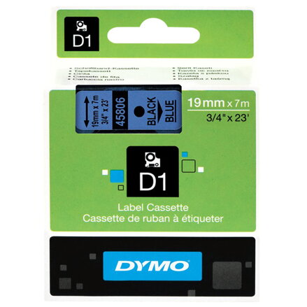 Dymo originální páska do tiskárny štítků, Dymo, 45806, S0720860, černý tisk/modrý podklad, 7m, 19mm, D1