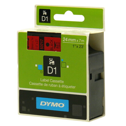 Dymo originální páska do tiskárny štítků, Dymo, 53717, S0720970, černý tisk/červený podklad, 7m, 24mm, D1