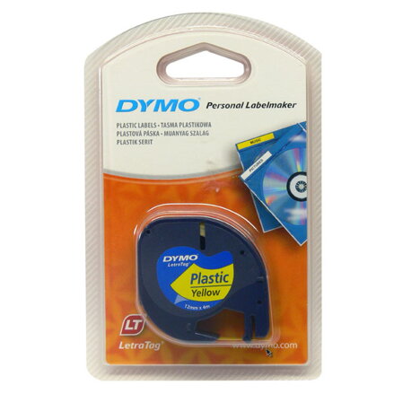 Dymo originální páska do tiskárny štítků, Dymo, 59423, S0721620, černý tisk/žlutý podklad, 4m, 12mm, LetraTag plastová páska
