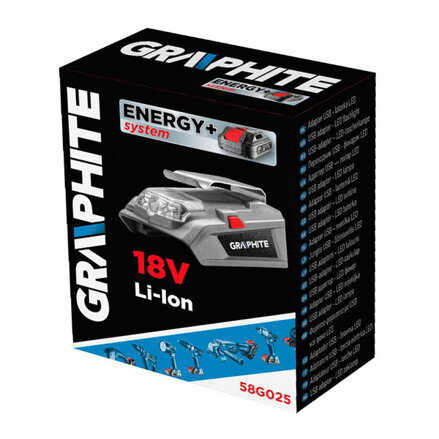 USB Nabíječka akumulátorů a svítilna, 18V, Energy+, Graphite