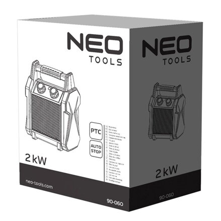 Keramický infra zářič (ohřívač) s ventilátorem NEO TOOLS 90-060, 2000W, IP55, keramický PTC Heating Element, pro vyhřívání menších