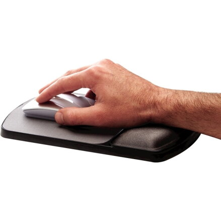 Podložka pod myš a zápěstí Fellowes nastavitelná, ergonomická, gelová, černá, 15.6x25 cm, 2.6 cm, Fellowes, textilní povrch