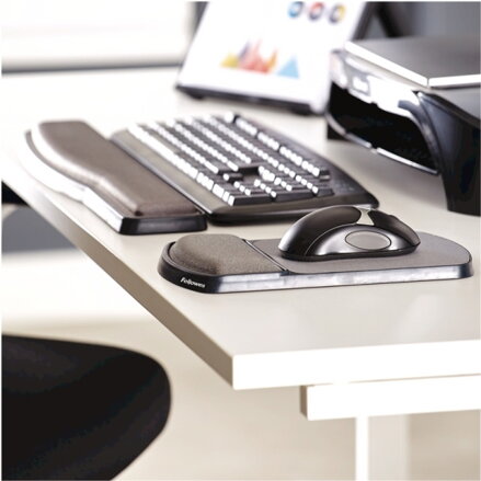 Podložka pod myš a zápěstí Fellowes nastavitelná, ergonomická, gelová, černá, 15.6x25 cm, 2.6 cm, Fellowes, textilní povrch