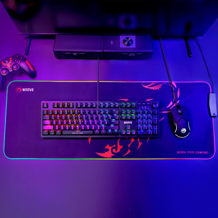 RGB Podložka pod myš, SCORP XL, černá, 800 x 300 mm, 4 mm, Marvo, USB Hub