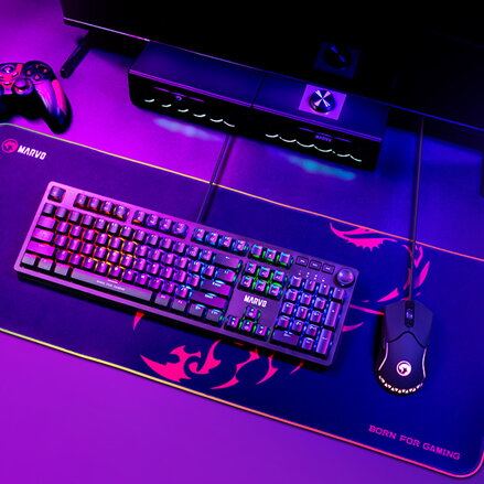 RGB Podložka pod myš, SCORP XL, černá, 800 x 300 mm, 4 mm, Marvo, USB Hub