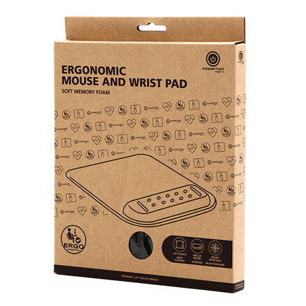 Podložka pod myš a zápěstí, Powerton Ergoline Dark Edition, ergonomická, černá, pěnová, Powerton