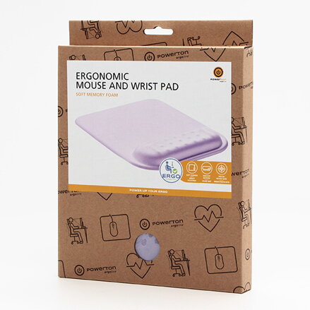 Podložka pod myš a zápěstí, Powerton Ergoline Pastel Edition, ergonomická, fialová, pěnová, Powerton