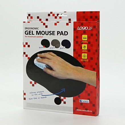 Podložka pod myš, ergonomická, gelová, šedá, Logo