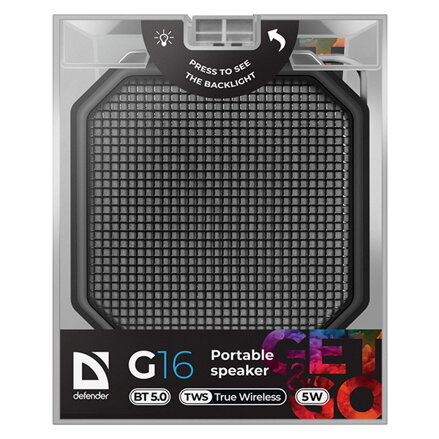 Defender reproduktor G16, Li-Ion, 1.0, 5W, černý, regulace hlasitosti, LED podsvícení, BT 5.0, TWS, 50Hz~20kHz