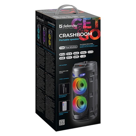 Defender reproduktor CRASHBOOM, Li-Ion, 2.0, 16W, černý, s mikrofonem