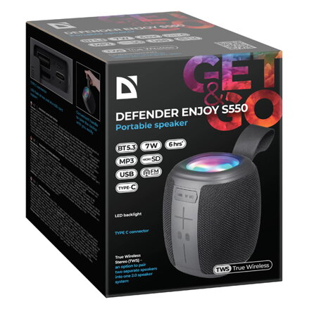 Defender reproduktor ENJOY S550, Li-Ion, 7W, černý, LED podsvícení