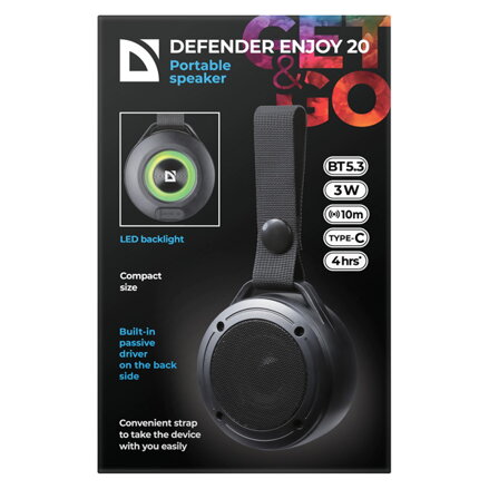 Defender reproduktor ENJOY 20, Li-Ion, 1.0, 3W, černý, LED podsvícení, BT 5.3, 180Hz~20kHz