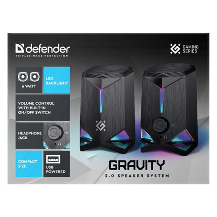 Defender reproduktory GRAVITY, 2.0, 6W, černé, regulace hlasitosti, podsvícení, 80Hz~20kHz