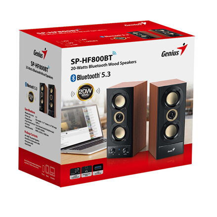 Genius reproduktory SP-HF800BT, 2.0, 20W, černo-hnědé, Bluetooth 5.3