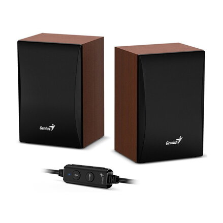 Genius reproduktory SP-HF380 BT, 2.0, 3W, hnědo-černé, regulace hlasitosti, BT, dřevěné, 3,5 mm jack (USB), 150Hz-20kHz
