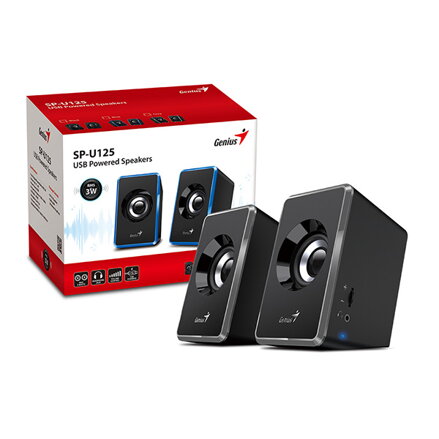 Genius reproduktory SP-U125, 2.0, 3W, černo-šedý, regulace hlasitosti, 3,5 mm jack (USB), 150Hz-20kHz