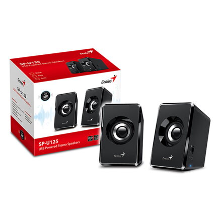Genius reproduktory SP-U125, 2.0, 3W, černé, regulace hlasitosti, 3,5 mm jack (USB), 150Hz-20kHz