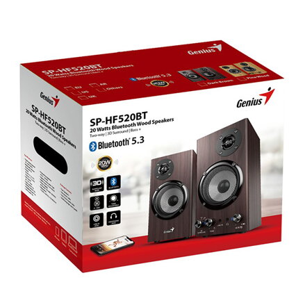 Genius reproduktory SP-HF520BT, 20W, hnědý, dřevěné, AUX/Bluetooth 5.3