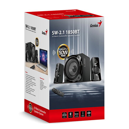 Genius reproduktory SW-2.1 1850BT, 2.1, 50W, černé, RCA vstup, Bluetooth 5.3