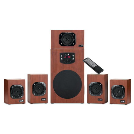 Genius reproduktory SW-HF 5.1 4600 v2, 5.1, 120W, hnědé, dálkové ovládání, domácí kino, 3,5 mm jack, 40Hz~20kHz