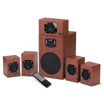 Genius reproduktory SW-HF 5.1 4600 v2, 5.1, 120W, hnědé, dálkové ovládání, domácí kino, 3,5 mm jack, 40Hz~20kHz