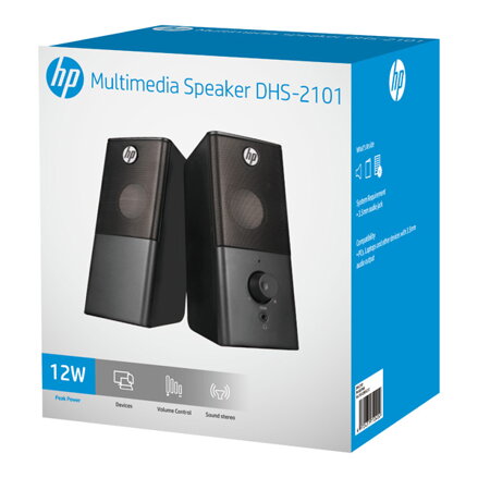 HP reproduktory DHS-2101, 2.0, 12W, černý, regulace hlasitosti, stolní, 3,5 mm jack (USB)