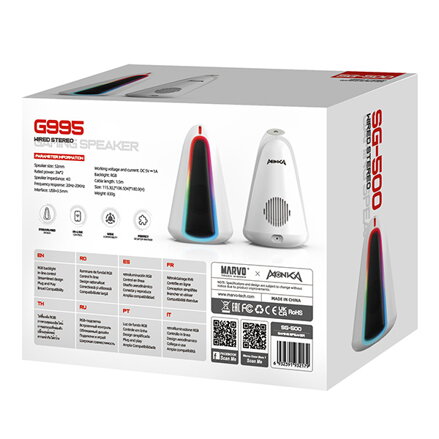 Marvo reproduktory MONKA SG-500, 2.0, 6W, bílé, regulace hlasitosti, RGB podsvícení