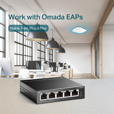 TP-LINK stolní switch TL-SG1005LP PoE(4- porty), 1000Mbps, auto MDI/MDIX