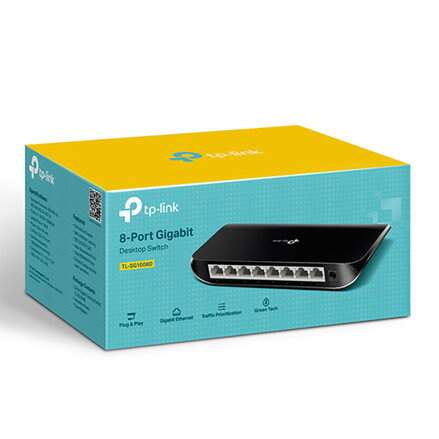 TP-LINK stolní switch TL-SG1008D 1000Mbps, auto MDI/MDIX