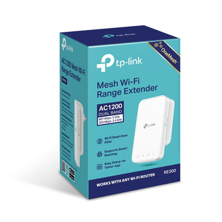 TP-LINK Repeater RE300 2.4GHz a 5GHz, extender, IPv6, 867Mbps, vestavěná anténa, 802.11ac, OneMesh Extender, LAN