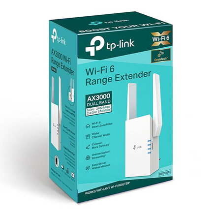 TP-LINK AP/Extender/Repeater RE705X 2.4GHz a 5GHz, extender, IPv6, 2402Mbps, fixní anténa, 802.11ax, OneMesh Extender, Wifi 6, Bea