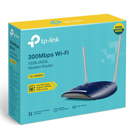 TP-LINK modem s routerem TD-W9960 2.4GHz, IPv6, 300Mbps, externí pevná anténa, 802.11n, VDSL/ADSL, rodičovská ochrana, přepěťová o