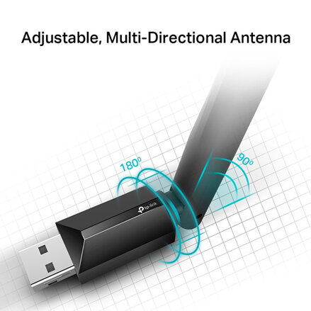 TP-LINK USB klient Archer T2U Plus 2.4GHz a 5GHz, IPv6, 600Mbps, externí pevná anténa, 802.11ac, 5dBi anténa